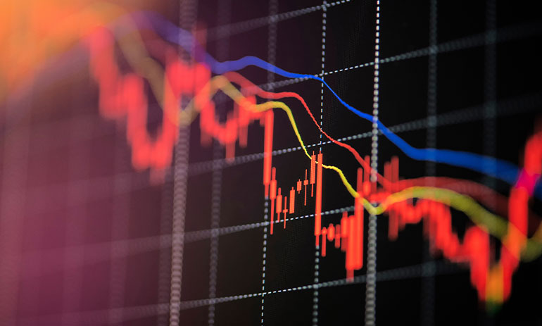Chart with red lines going downwards unemployment