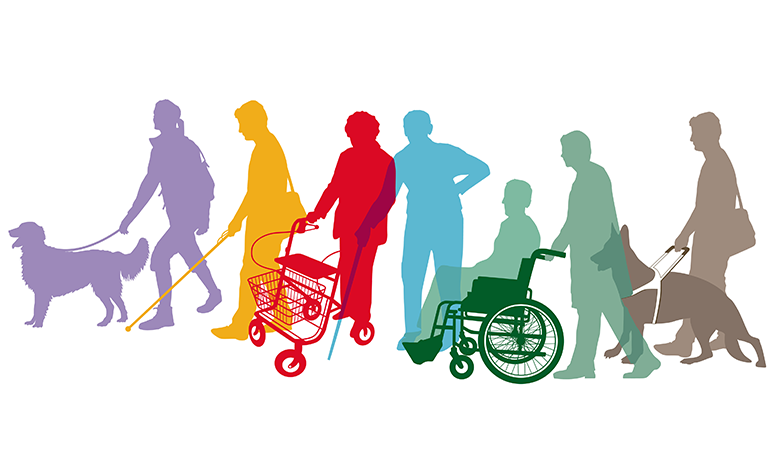 Cartoon images of people with different disabilities|