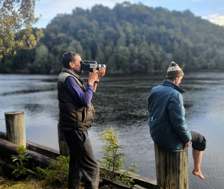 Two people looking at Tasmania's Franklin River