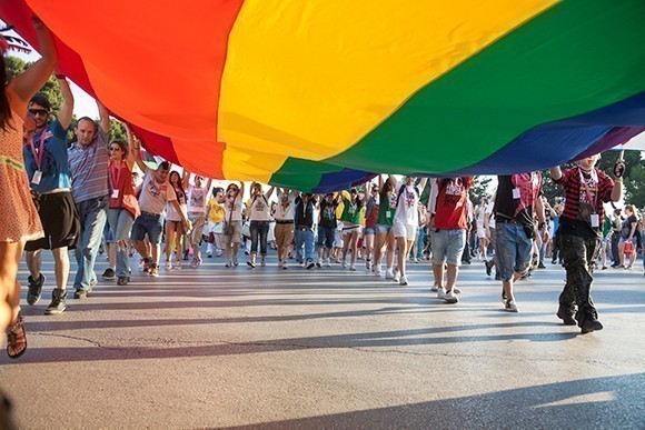 Rainbow flag march