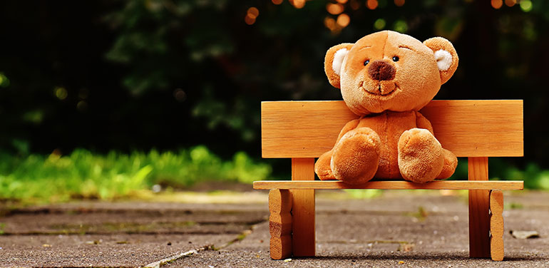 teddy bear on a bench