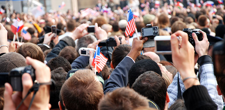 crowd in the US taking photos