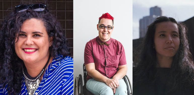 Photograph features Footscray Community Arts Centre workshop facilitators Paola Bella, Jax Jacki Brown and Tania Cañas as photographed by James Henry, Breeana Dunbar and Khalid Warsame respectively.