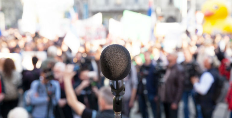 microphone at a political demonstration