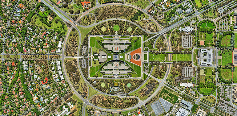 Aerial view of Parliament House in Canberra