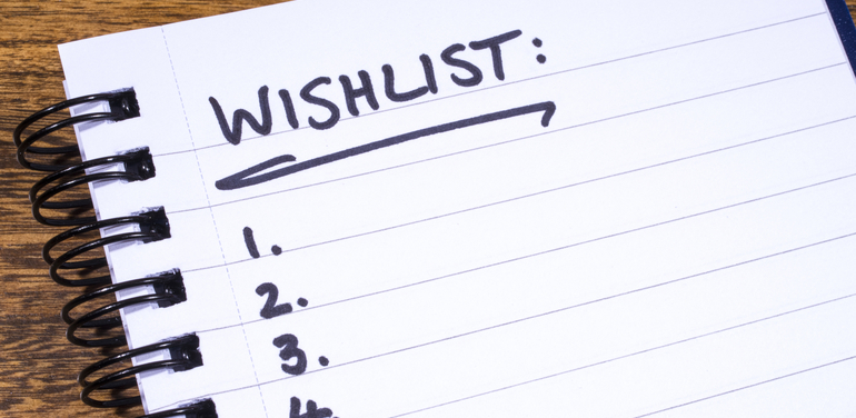 An empty Wish List in a Notebook.