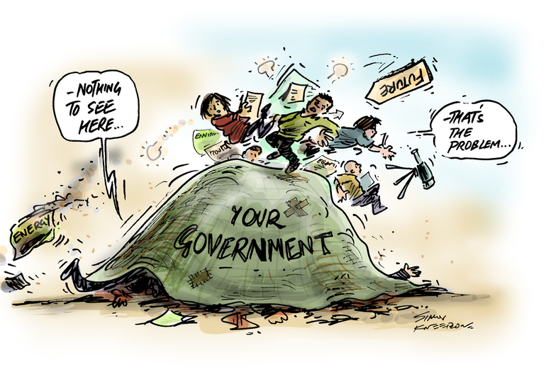 Leadershit Cartoon, government hiding under cover
