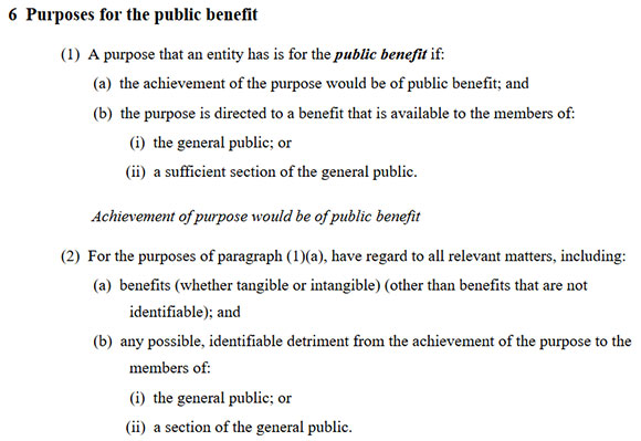 Extract Charities Act Purposes for the public benefit