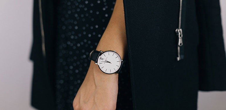 close up of wrist wearing Timekeeper watch