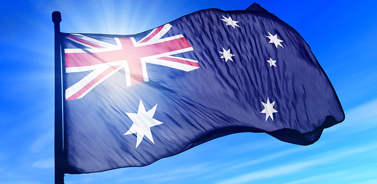 Australian flag in the sunlight