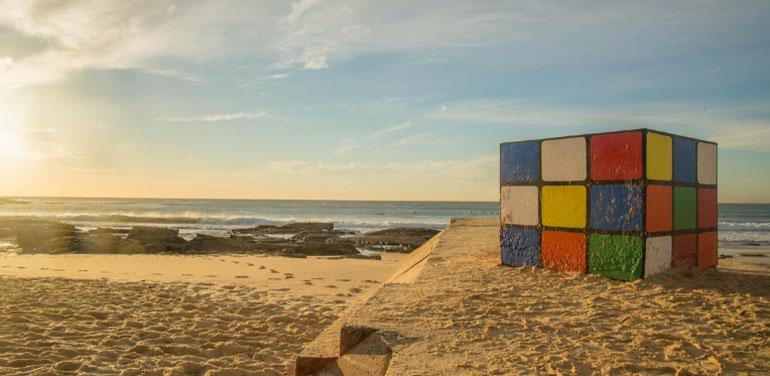 Rubik's cube on a beach