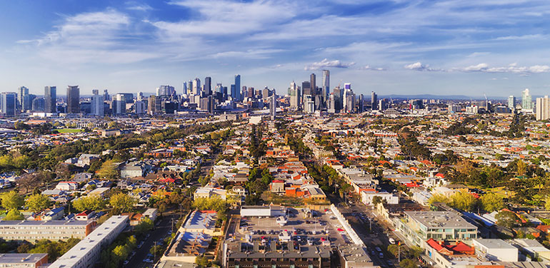 Aerial view of Melbourne CBD from the port