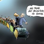Philanthropists on board cartoon