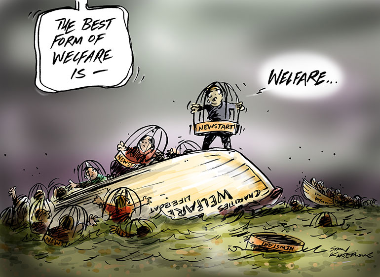 Best form of welfare...is welfare cartoon showing upturned boat