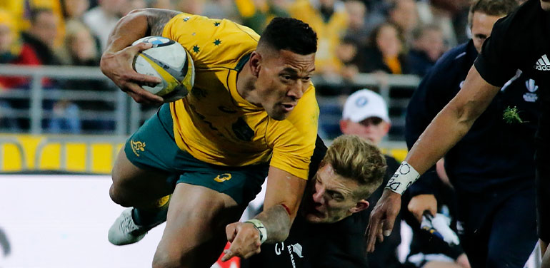 Israel Folau playing in a match against New Zealand,