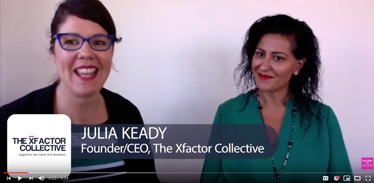 Screenshot of an X-CHANGE video showing Julia Keady interviewing a member of the XFactor Collective.