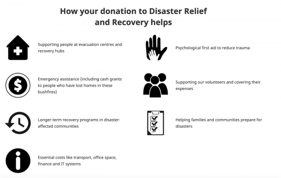 Graphic showing how a donation to Disaster Relief and Recovery helps.