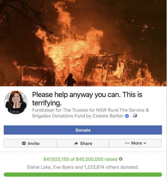 Source: Celeste Barber bushfire appeal Facebook page