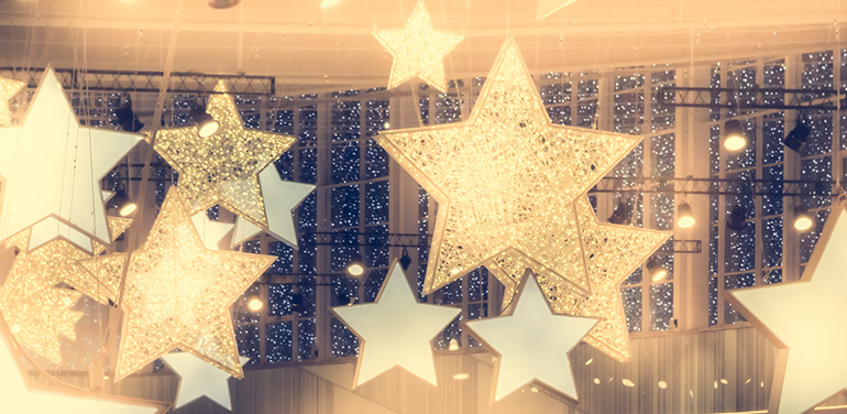 golden stars hanging from ceiling