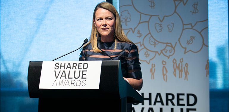 Shared Value Project CEO Helen Steel speaking at the Shared Value Awards