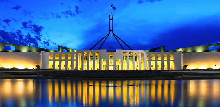parliament house in Canberra by night