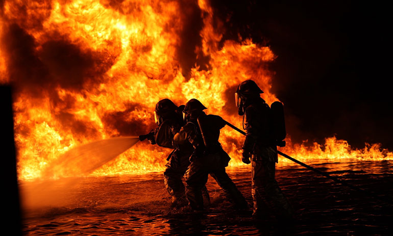 firefighters tackling blaze