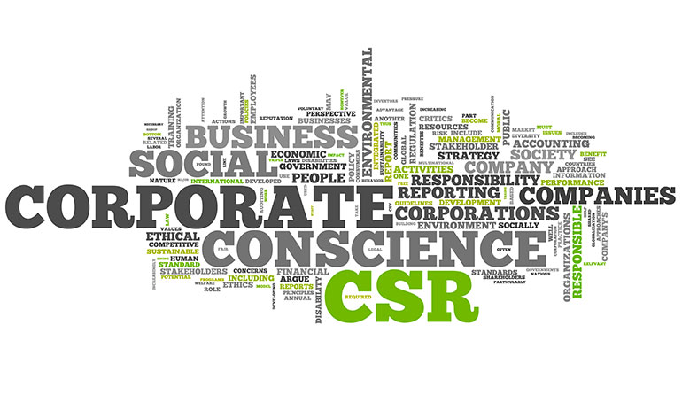 wordcloud including words CSR,corporate conscience,social business