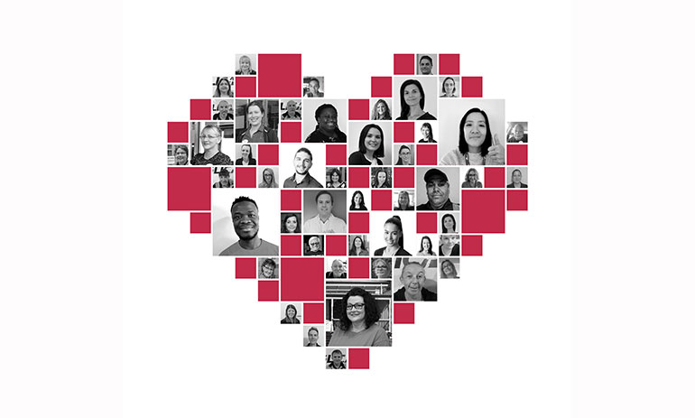 #HereforSA collage of community worker faces in the shape of a love heart