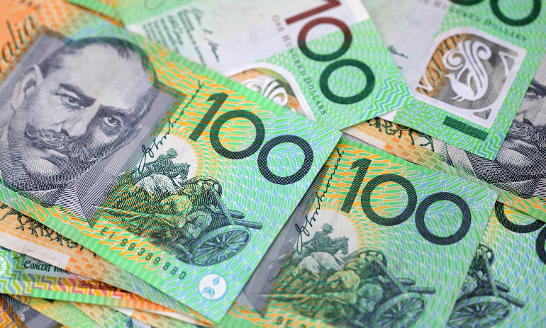 Australian 100 dollar notes closeup.