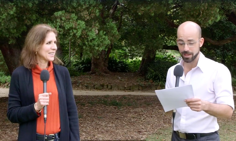 Screenshot of Philip and Sally talking in the park