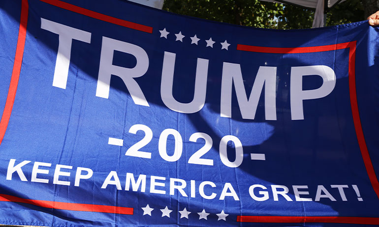 Flag saying "Trump 2020 Keep America Great"