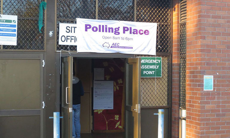 Outside of a polling station for the Australian 2016 federal election