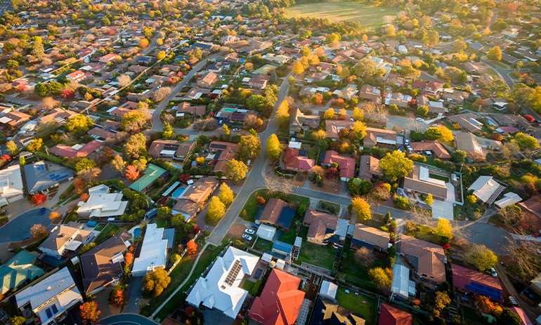 Aerial view of housing in Australia