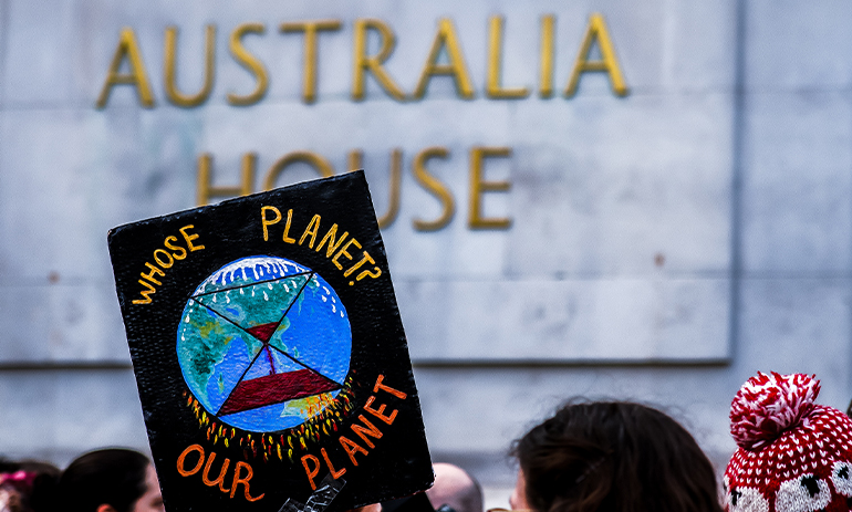 Climate change protesters outside the Australian Embassy