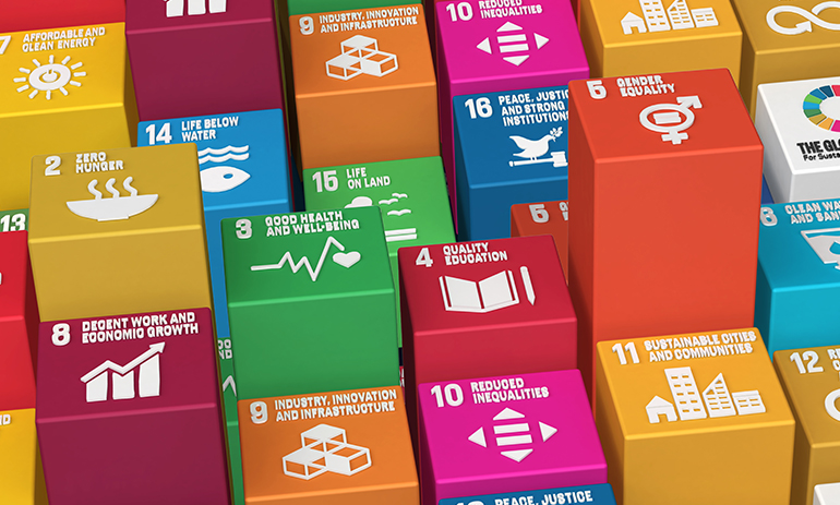 Sustainable Development Goals Blocks-3D Rendered Illustration