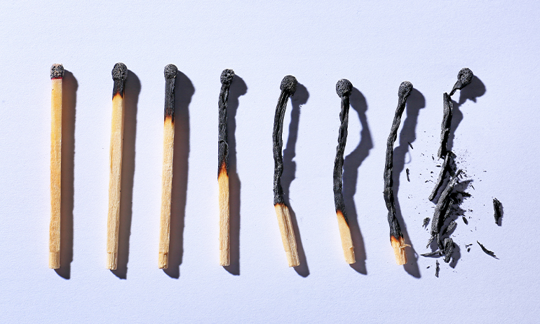 line of matches each more burnt than the last