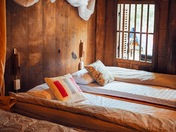 Inside Nhat and Quy's homestay - two beds