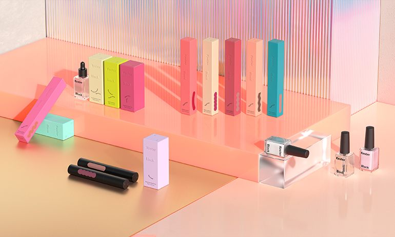 A selection of brightly coloured beauty products