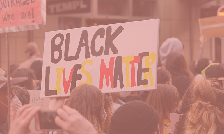 Black Lives Matter protest with pink overlay