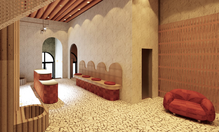 A rendering of a new hotel room for Drifter hotels