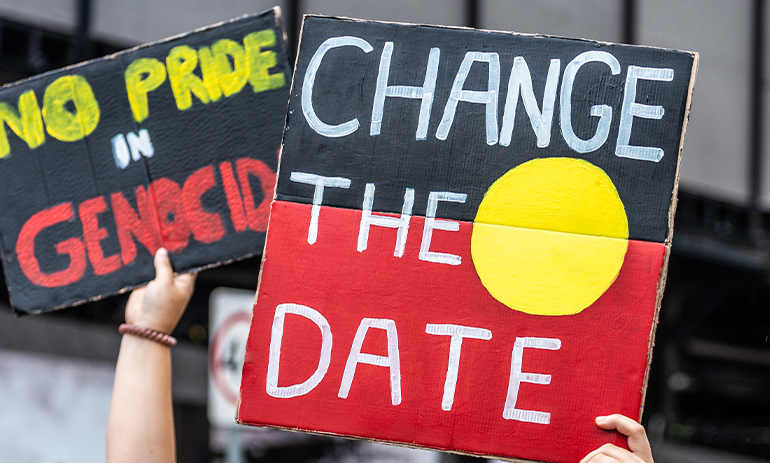 Change the Date sign being held at an Invasion Day Protest
