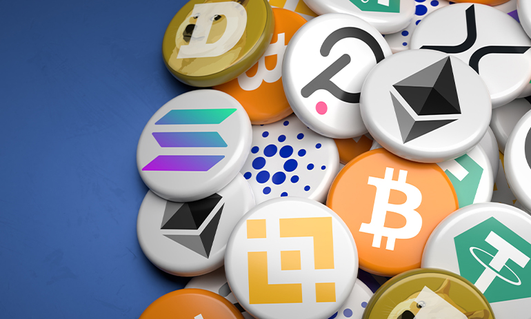 Logos of the main cryptocurrencies