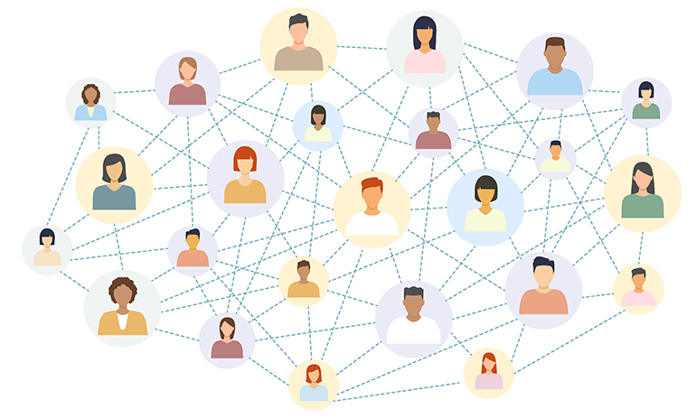 illustration of people being connected via online links