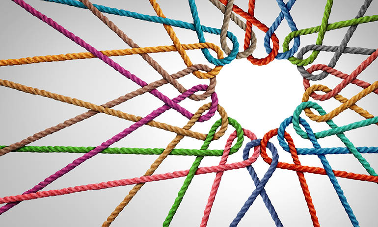 colourful ropes looped together to form heart shape