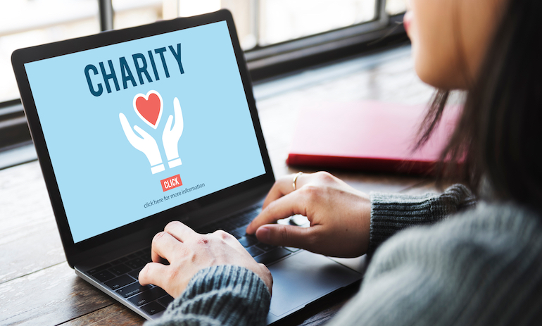A charity website seen on a laptop computer