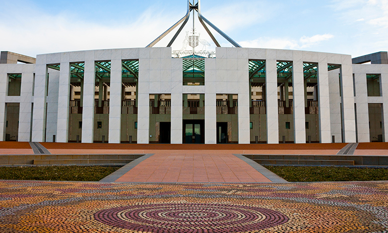Outside of Parliament House in Canberra
