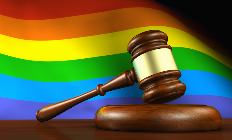 gavel with rainbow flag