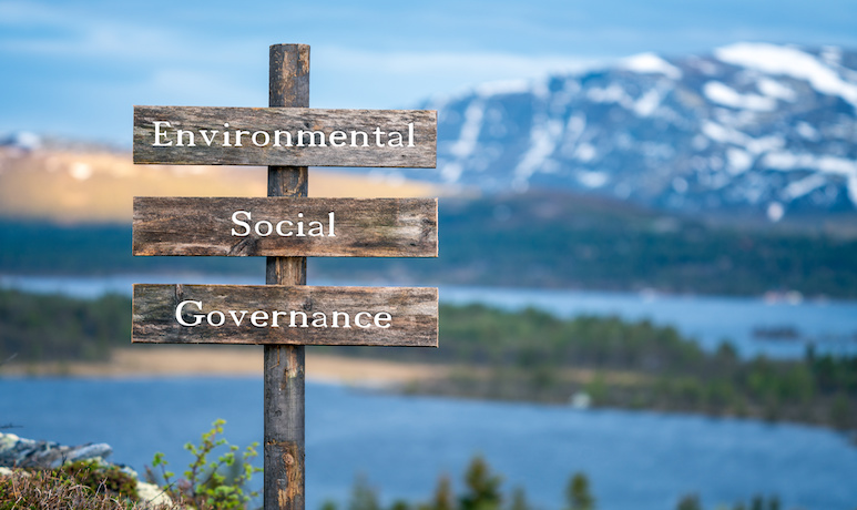 A sign with directions to Environment Social and Governance
