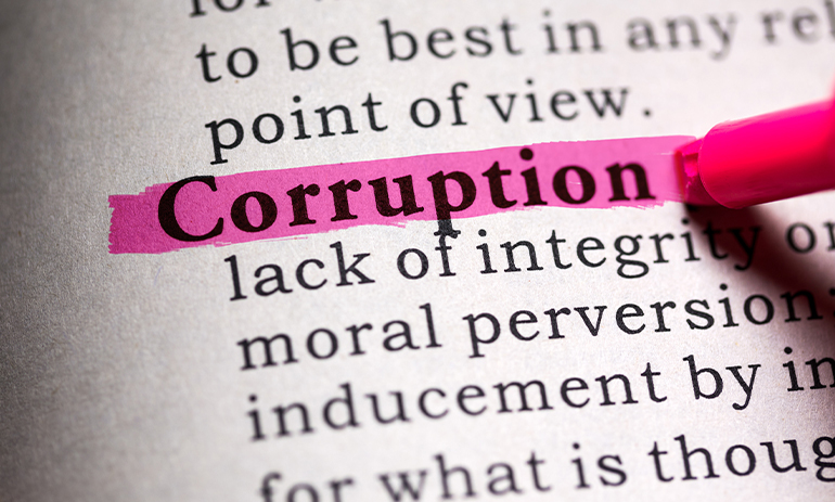 corruption highlighted in the dictionary