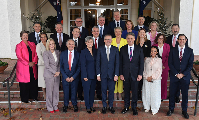 Anthony Albanese with his new cabinet